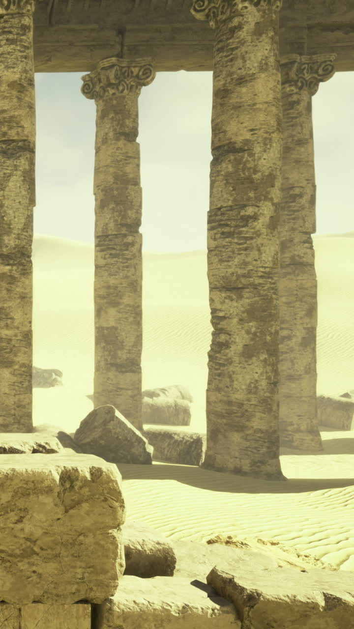 Esplorando antiche rovine sepolte tra le sabbie dorate di un vasto paesaggio desertico