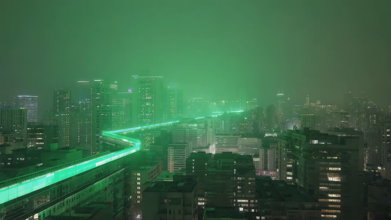 Green Cityscape at Night