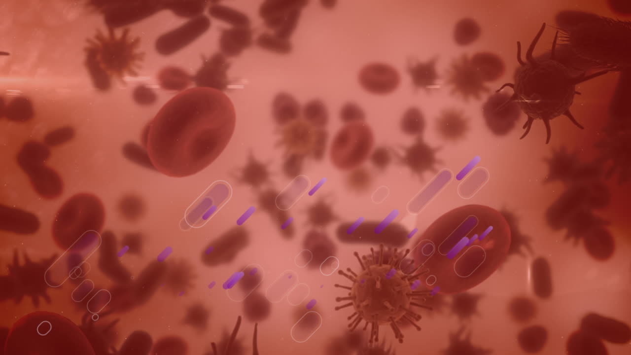Animation of moving cells over red background
