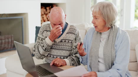 stress, elderly couple with financial document