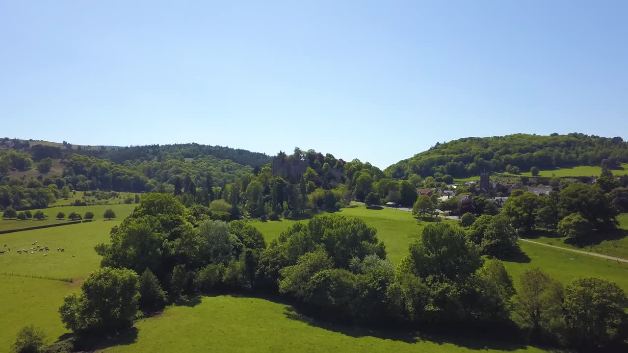 Aerial view of the Dunster castle and the surrounding gardens, Somerset, England.