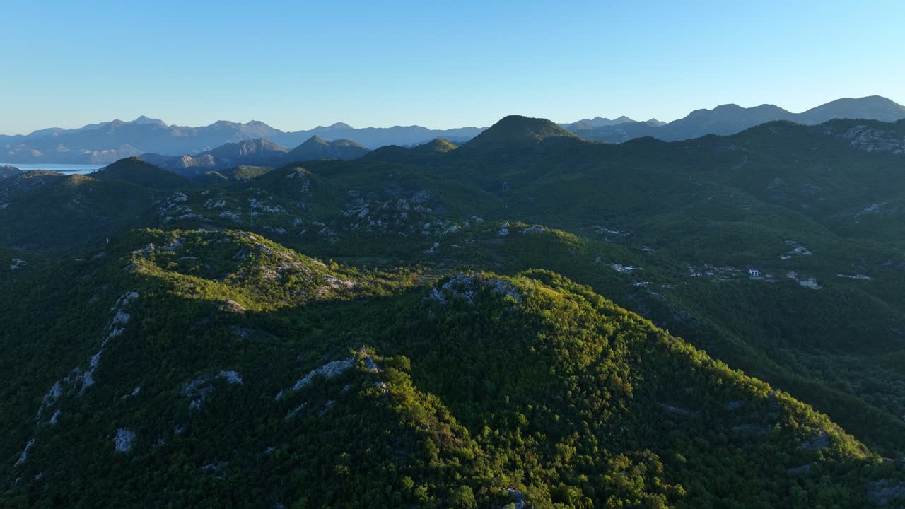 Sunlit mountains and ridge snear Skadar Lake, Montenegro, Crna Gora