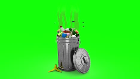 el contenedor de basura apestoso, la animación en 3d, la pantalla verde, el bucle.