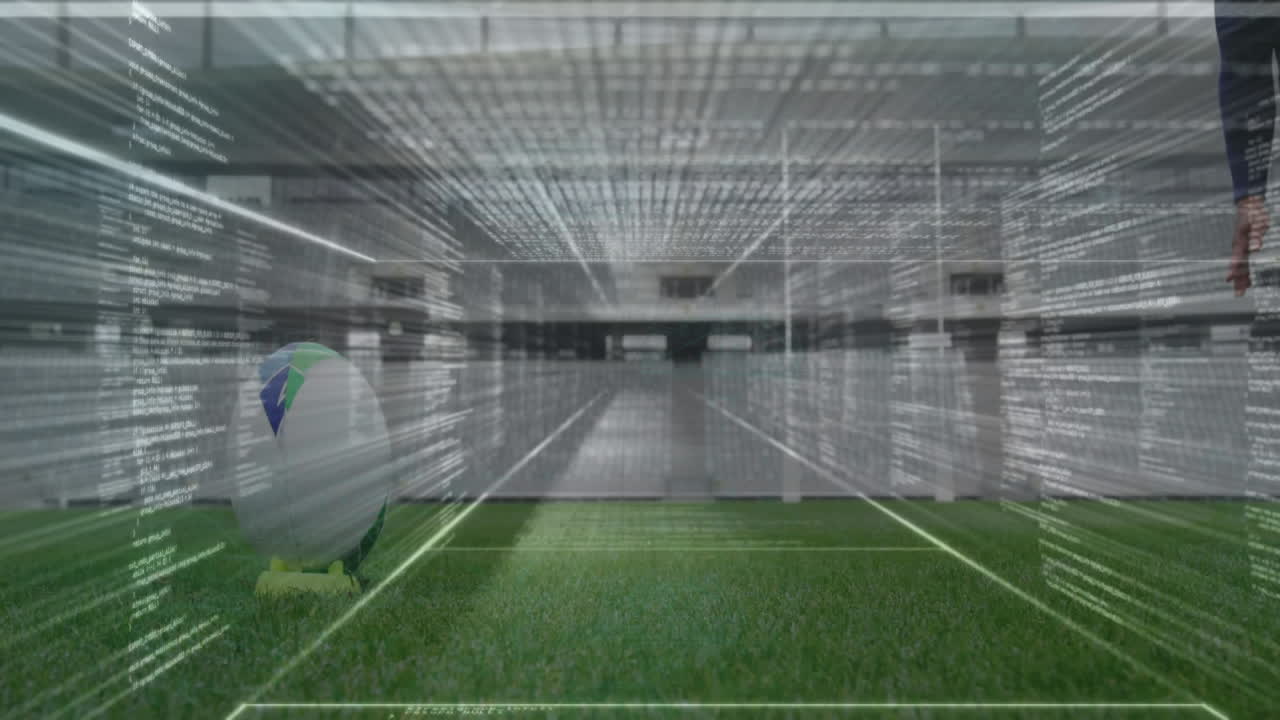 스타디움에서 럭비 선수들에 대한 데이터 처리 애니메이션