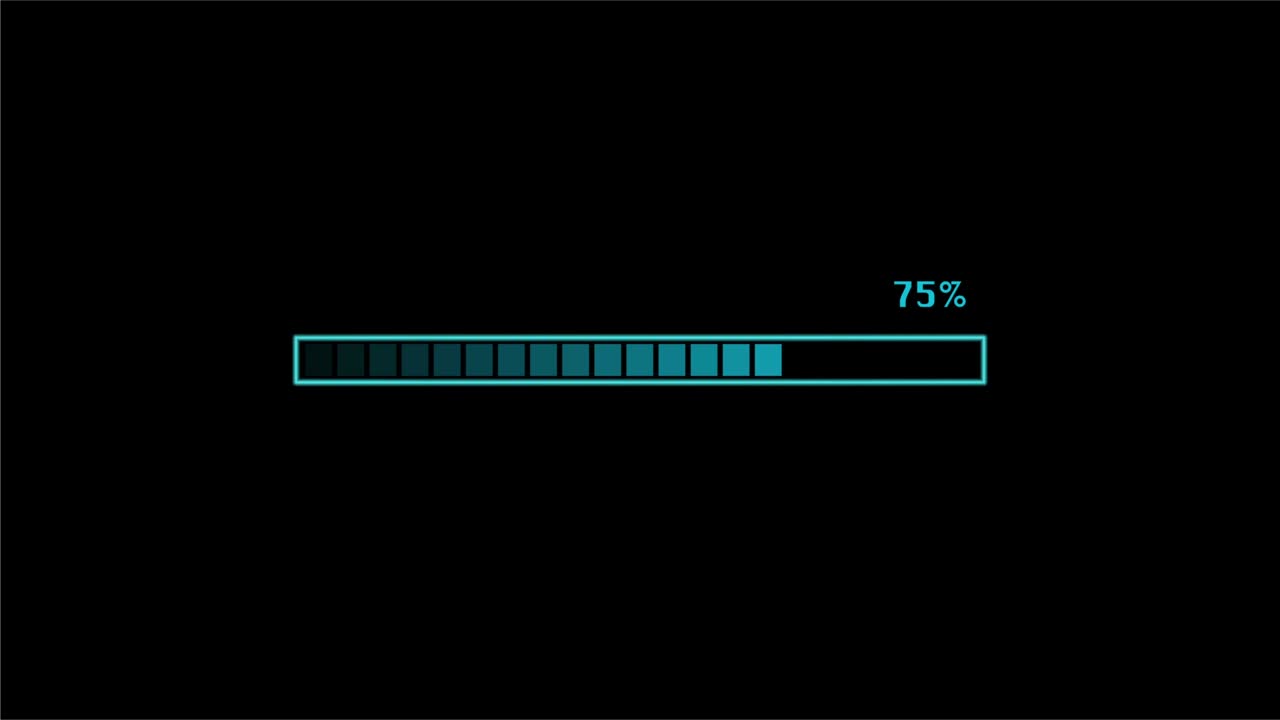 Animation loading processing bar on black screen background