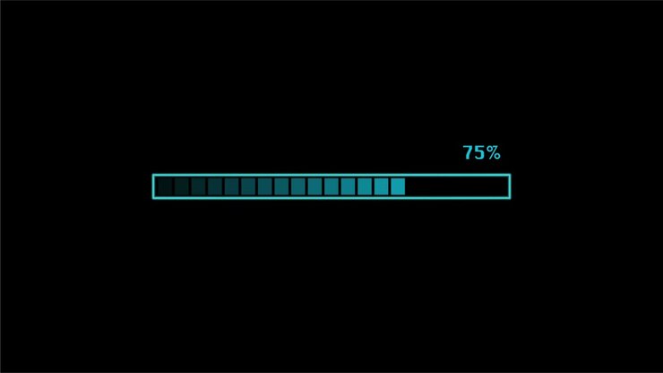 Animation loading processing bar on black screen background