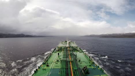 Time-lapse-oil-tanker-transit-crossing-Strait-Magellan-Punta-arenas-cloudy-day