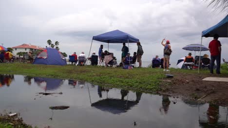 Crowds waiting along the Indian River for the historic SpaceX-NASA delayed launch on Wednesday in Titusville, Florida
