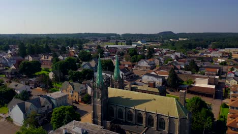 Droning-by-a-church-in-Hazleton,-Pennsylvania