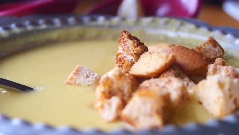 creamy soup with croutons