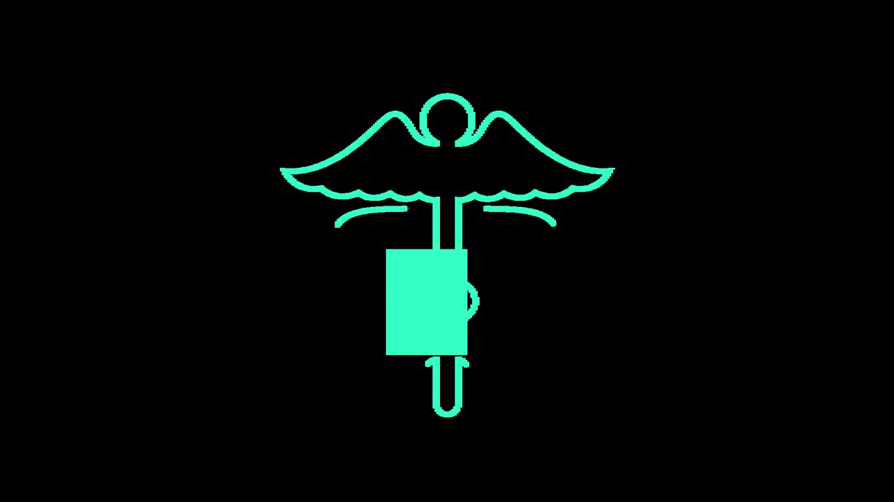 Desenho Animado de Símbolo Médico Caduceu Turquesa em Fundo Preto