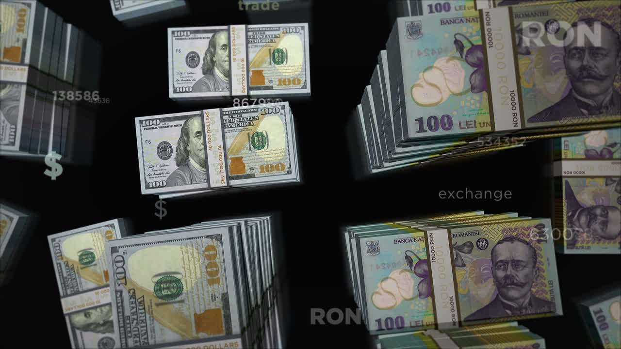 미국 달러와 루마니아 레이 화폐 교환 루프 애니메이션