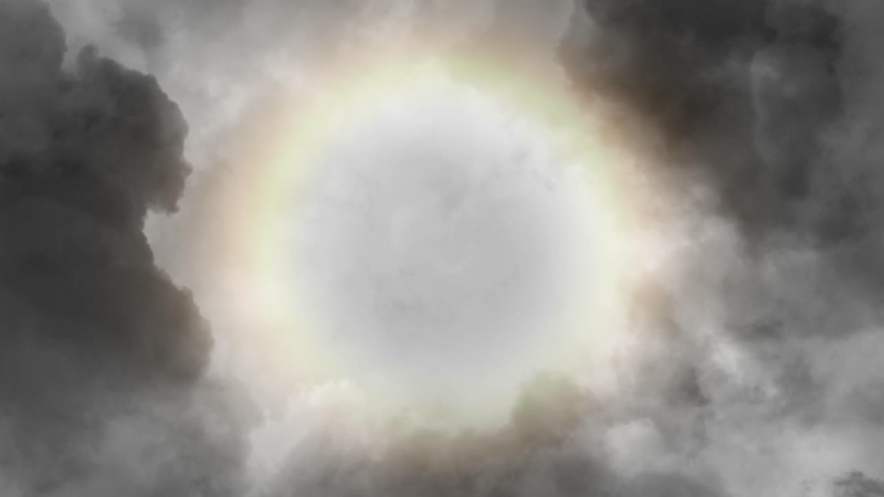 무지개와 함께 구름을 통해 루프 비행