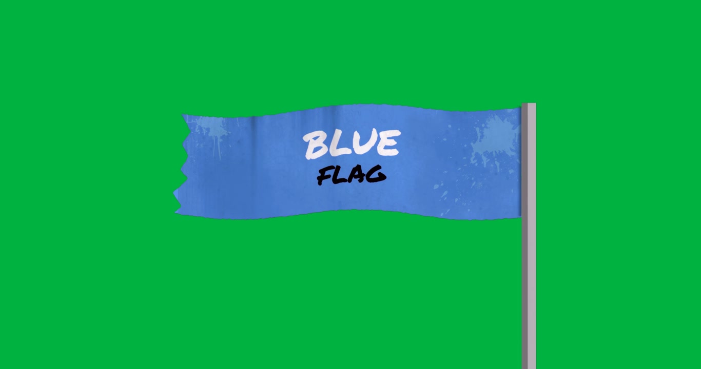 Designers gráficos exibindo banner azul em fundo transparente com respingos e poste listrado