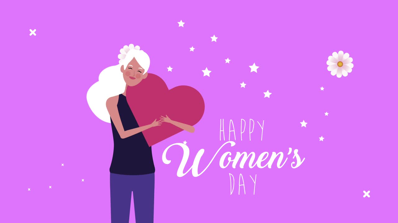 여자 리프팅 하트와 함께 행복한 여성의 날 글자 카드