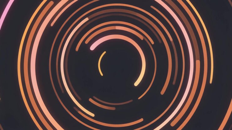 Animación abstracta de círculos concéntricos brillantes girando sobre fondo oscuro