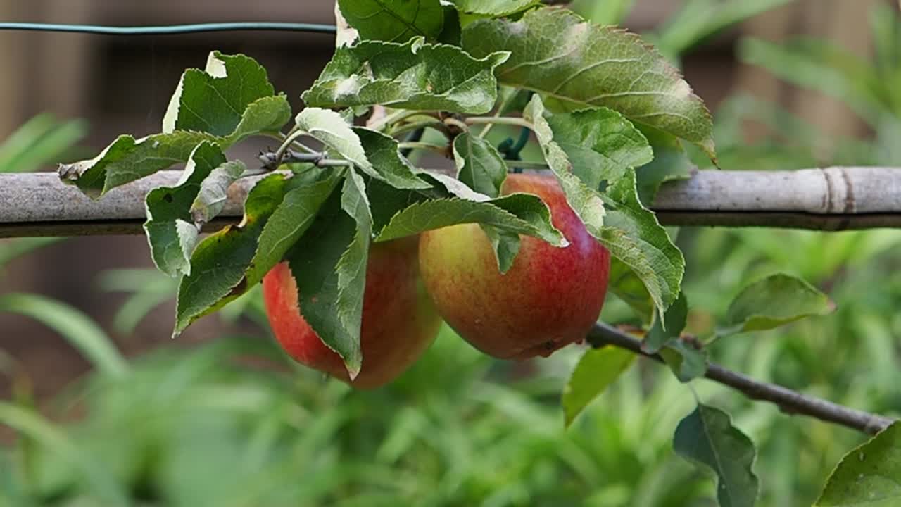 Two Jonagold apples fully ripe ready to be picked
