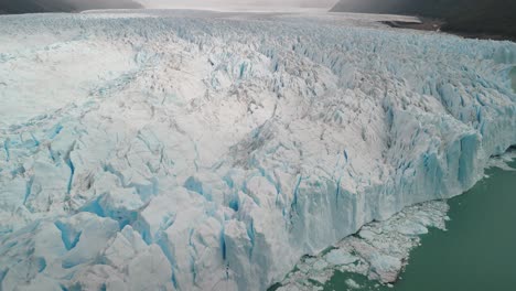 close shot drone footage in perito moreno, the most iconic glacier in the world