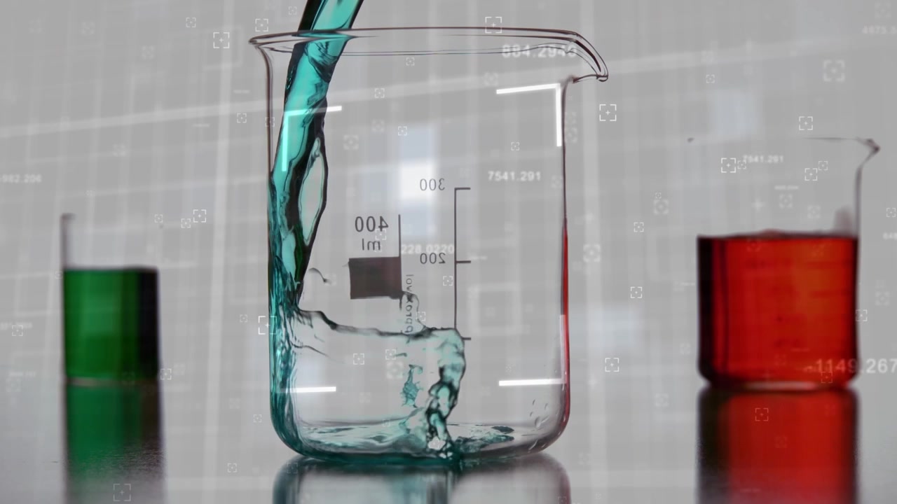 Animazione di elaborazione dati su becher