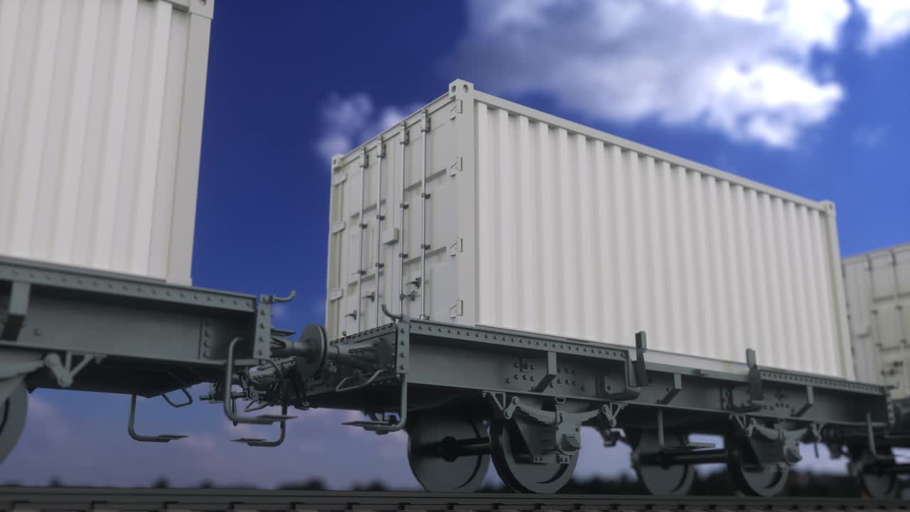 빈 색 컨테이너를 가진 화물 열차. 철도 운송. 무결 루프 4k