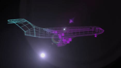 animación de un dibujo de avión en 3d girando sobre un fondo brillante
