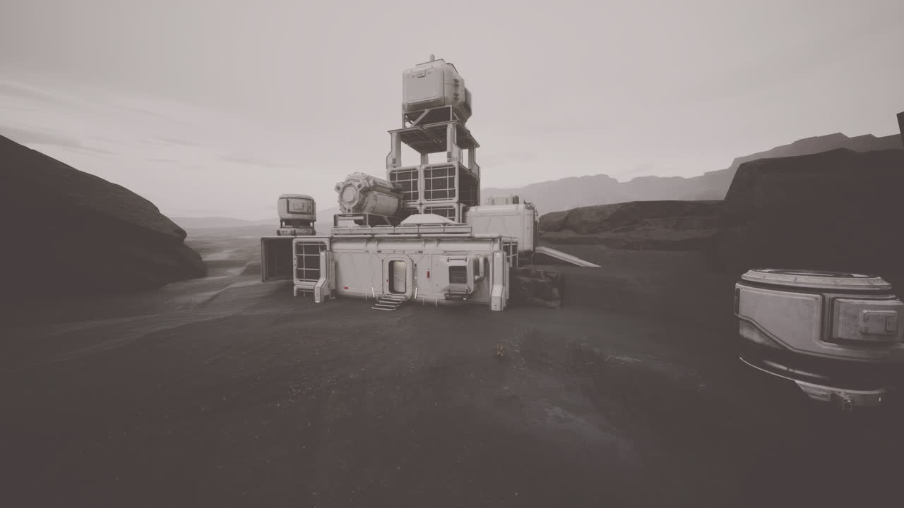 미래의 우주선 스테이션은 황폐한 행성에 있습니다.