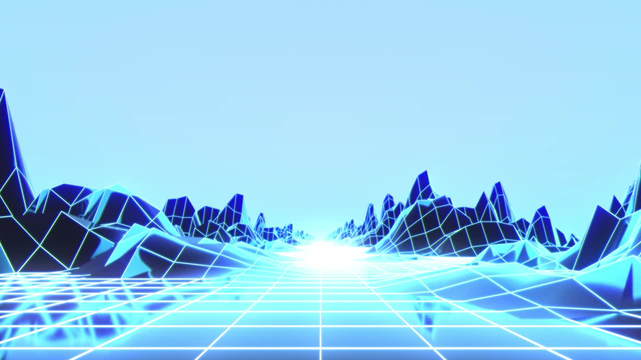 사이버 세계에서의 디지털 풍경: 1980년대 스타일의 레트로 퓨처리스틱 배경 영상