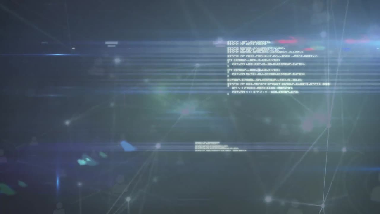 파란색 배경에 빛의 반점에 대한 연결 네트워크 및 데이터 처리의 애니메이션