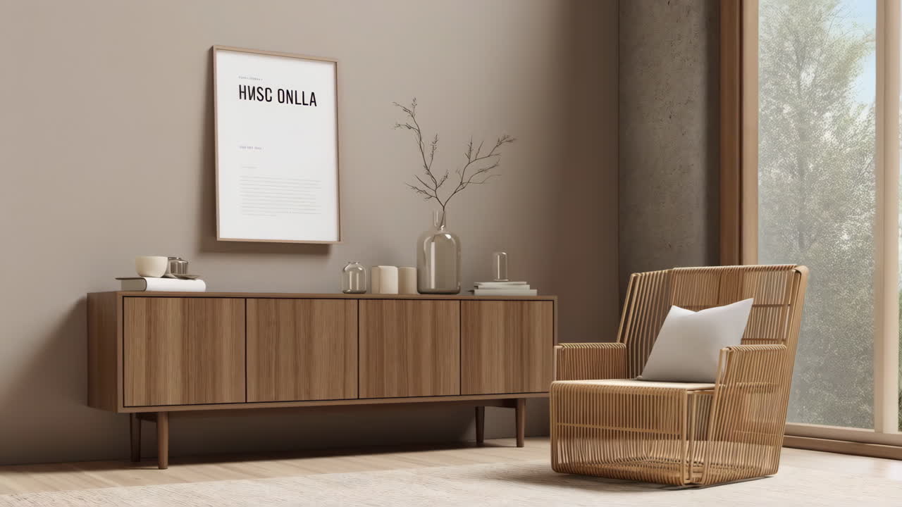 Modern Living Room Interior with Wooden Furniture and Minimalist Decor