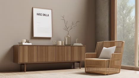 modern living room interior with wooden furniture and minimalist decor