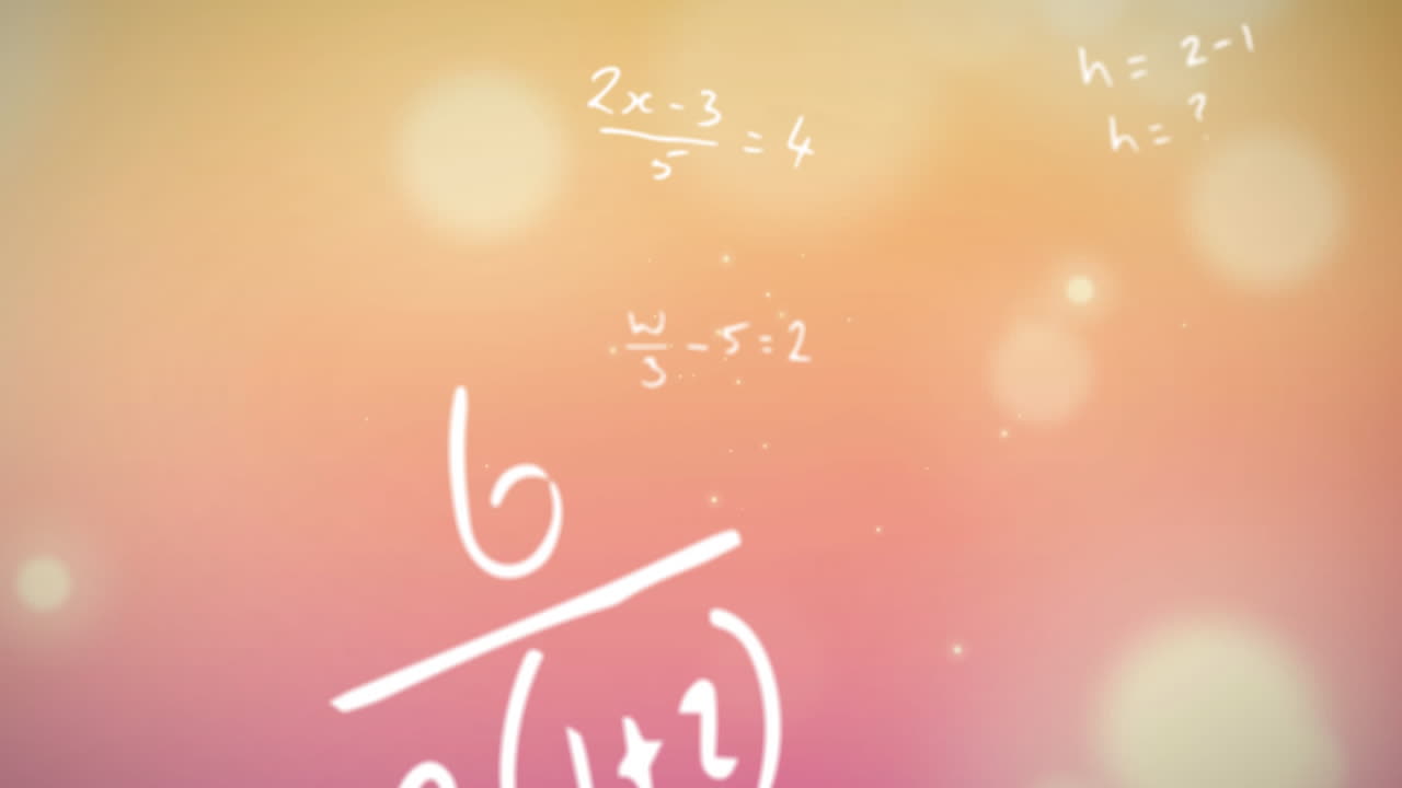 オレンジ色の背景に輝くライトで 数学方程式のデジタルアニメーションです