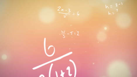 animación digital de ecuaciones matemáticas con luces brillantes sobre un fondo naranja.