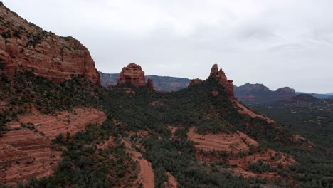 Aerial-view-of-red-bed-deposits-of-Bell-Mountain,-revealing-vast-landscape-and-wilderness-of-nature,-Arizona