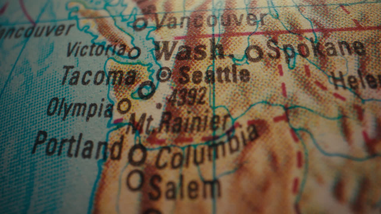 Close-up of a Pacific Northwest map on a globe
