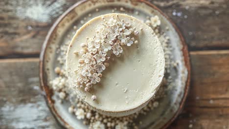 white cheesecake with floral decoration