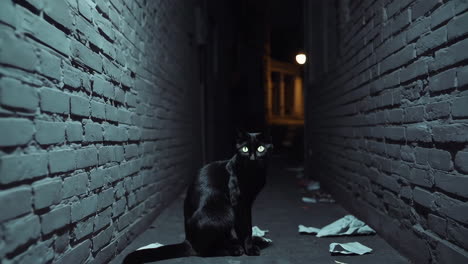 black cats in a dark alley at night