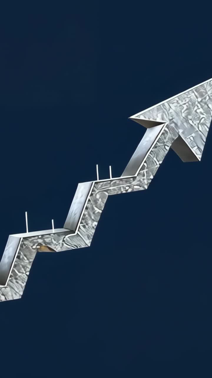 Vertical video: Zigzag arrow moving across blue backdrop, being triggered by frame change