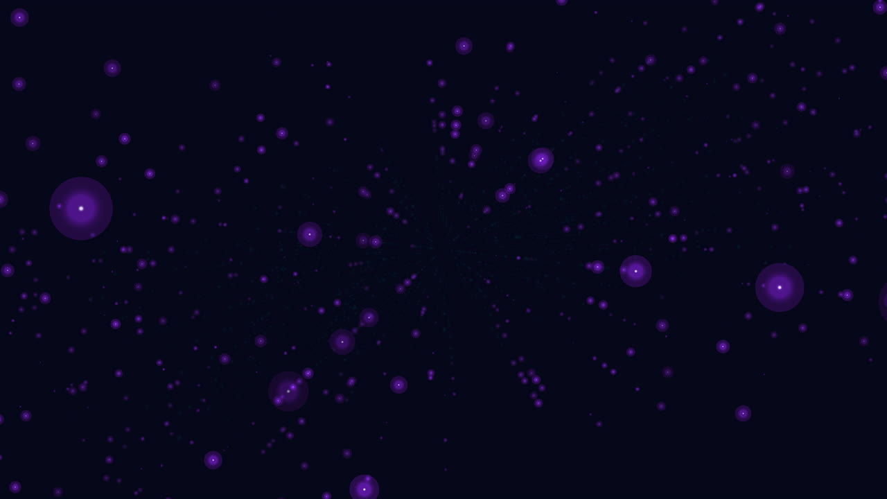 Random flying digital abstract neon glitters in dark galaxy