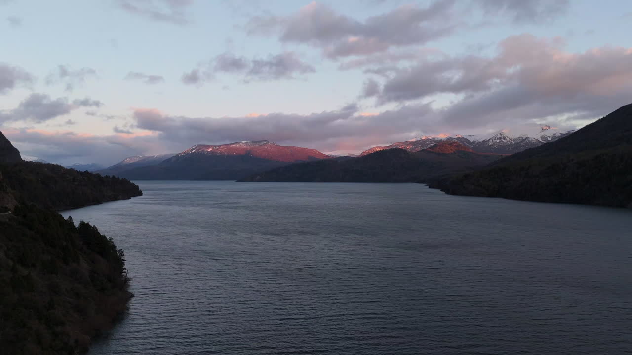 Stunning Sunset over Lake and Mountains in Patagonia