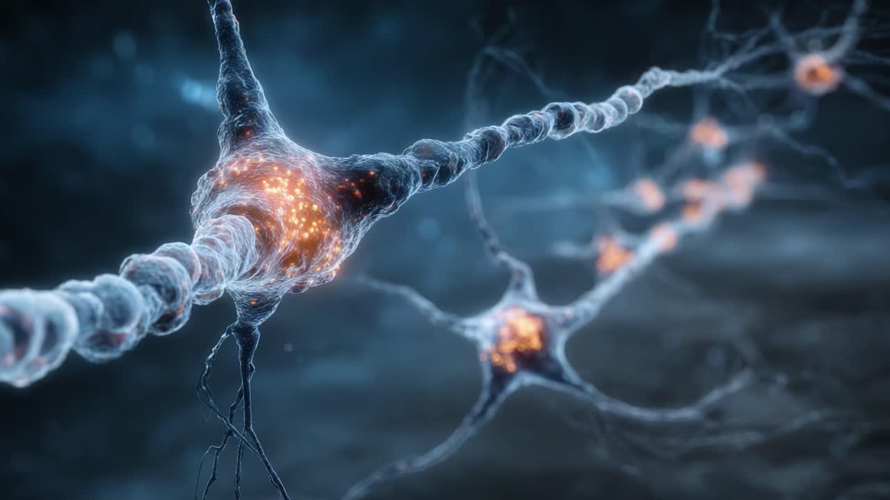 A Captivating Visualization of Neurons and Synapses with Luminous Connection Points, Showcasing the Complex Interactions of the Nervous System in Stunning Detail