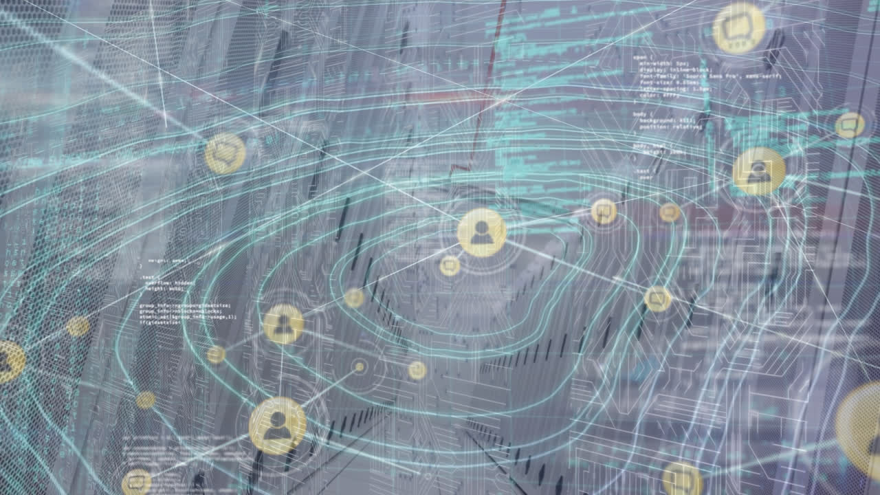 연결 네트워크의 애니메이션과 컴퓨터 서버를 통한 데이터 처리