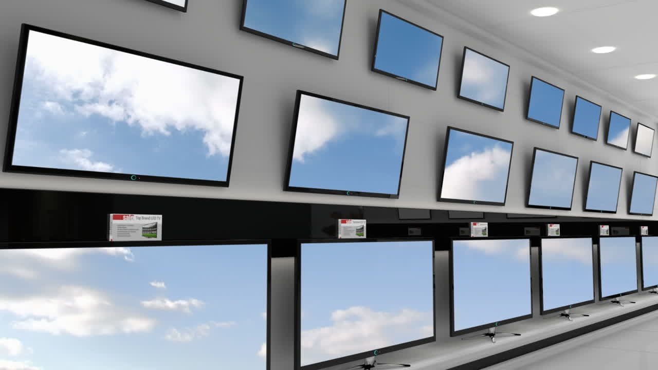 디스플레이에 있는 플랫 스크린 텔레비전