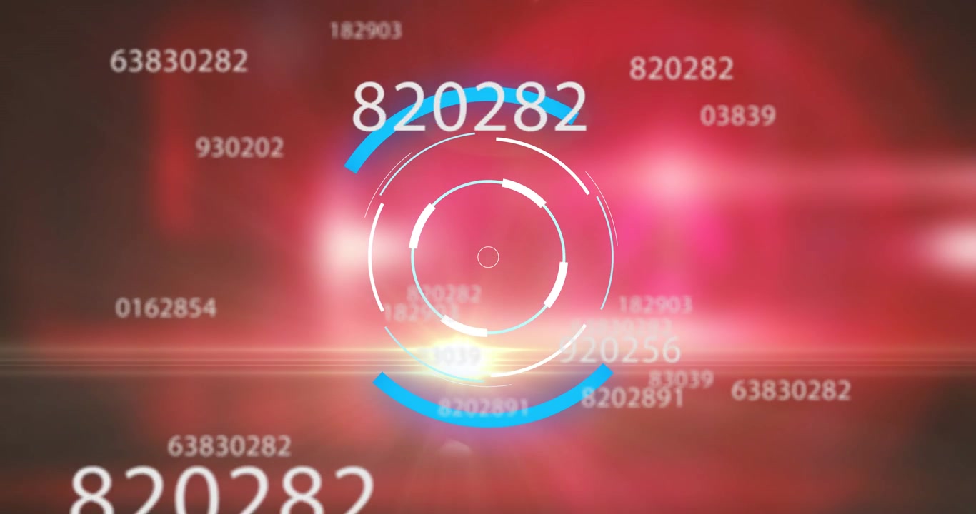 Animation of changing numbers, circles and lights on red background