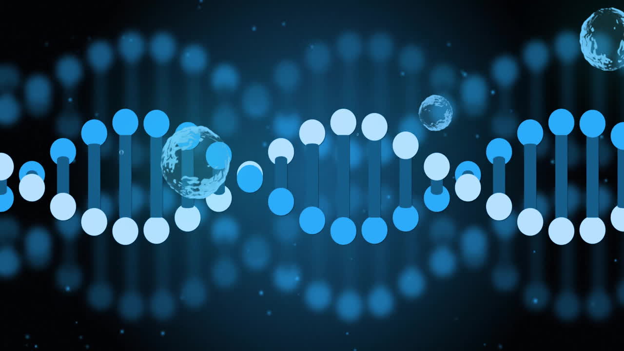 파란색 배경에 dna 줄무와 분자 구조 애니메이션