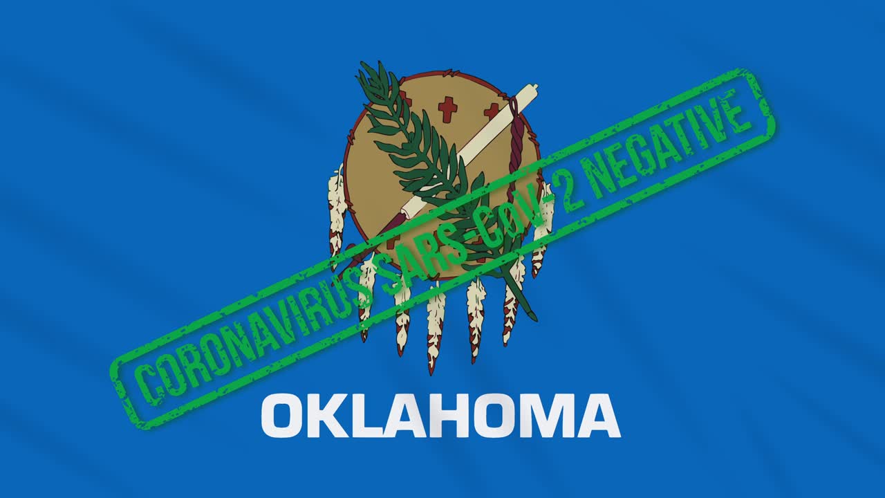 미국 오클라호마 주 (oklahoma state) 는 코로나 바이러스로부터의 자유의 녹색 스프를 가진 발을 흔들고 있습니다.