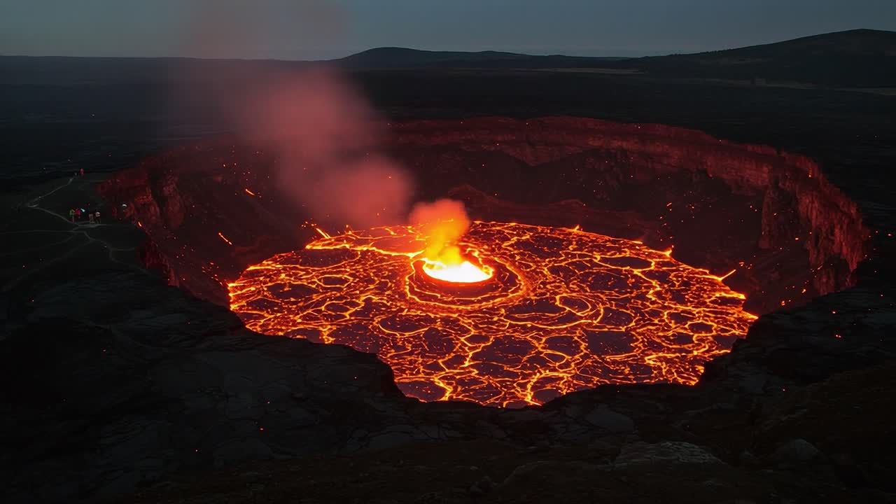 Majestic Eruption: A Captivating Display of Nature’s Fury and Beauty Shown in Two Stunning Frames of an Active Volcano with Flowing Lava and Fiery Eruptions