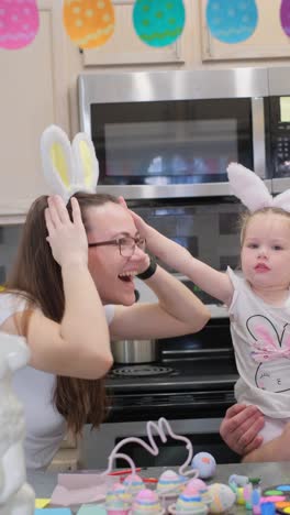 a joyful family easter celebration features kids joyfully wearing bunny ears and colorful, vibrant decorations