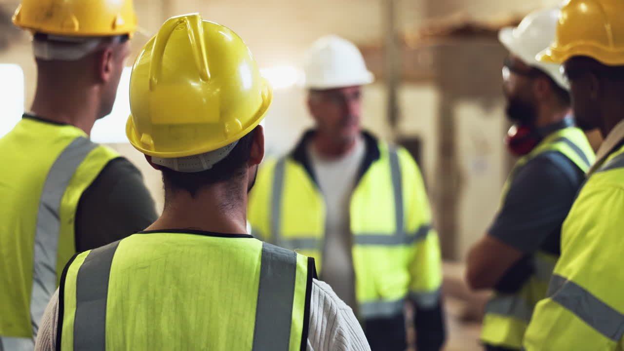 trabajadores de la construcción se reúnen en el sitio