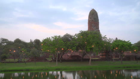 scenic daylight establishing of unesco temple site at ayutthaya archeological park, establishing static