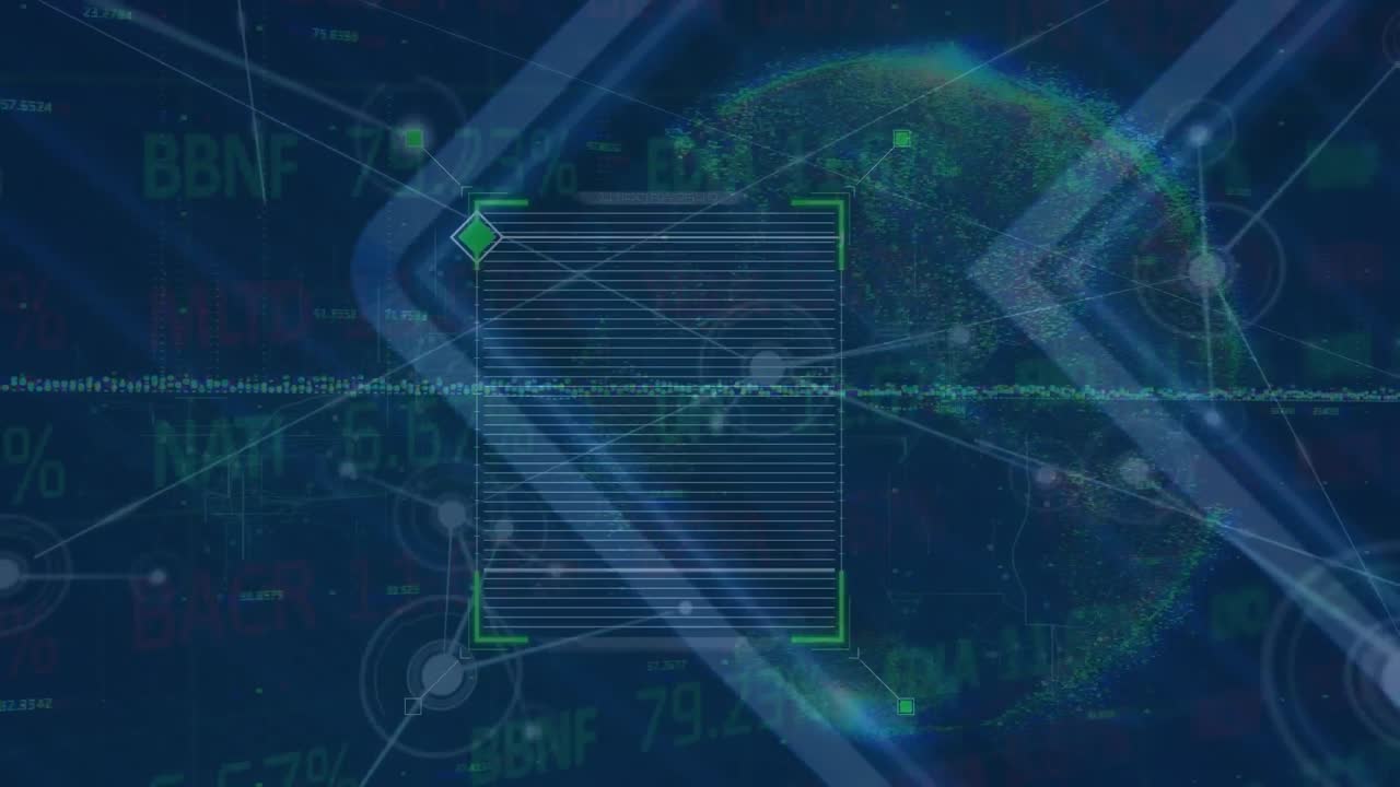 Animation of data processing and shapes over digital animation of van